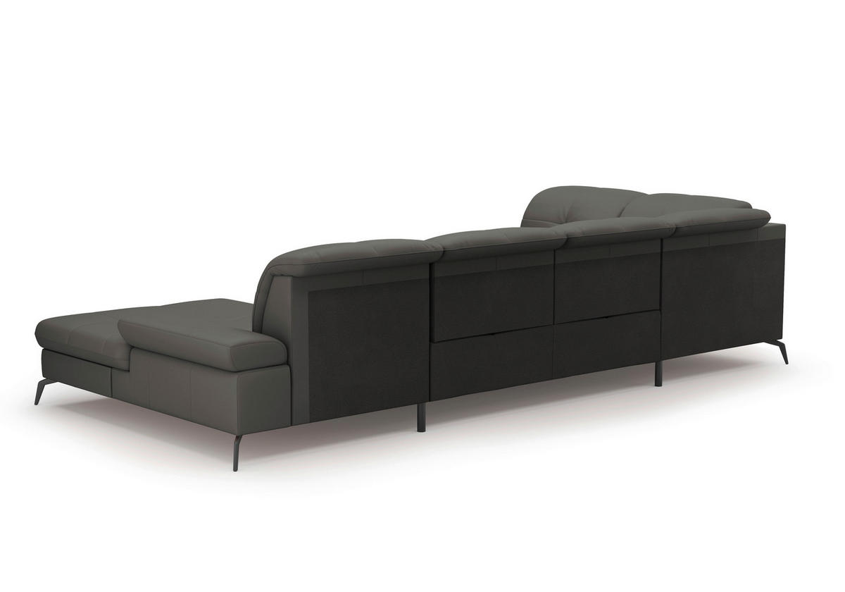 WOHNLANDSCHAFT Anthrazit Kombination Echtleder/Stoff Vliesstoff  - Anthrazit/Schwarz, KONVENTIONELL, Leder/Textil (231/357/185cm) - Sit & More
