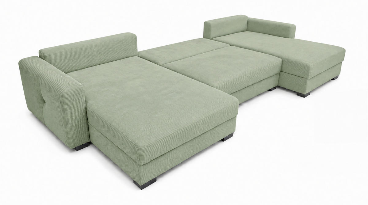 WOHNLANDSCHAFT  Cord Mintgrün  - Schwarz/Mintgrün, Basics, Holz/Holzwerkstoff (379/93/184cm) - MID.YOU