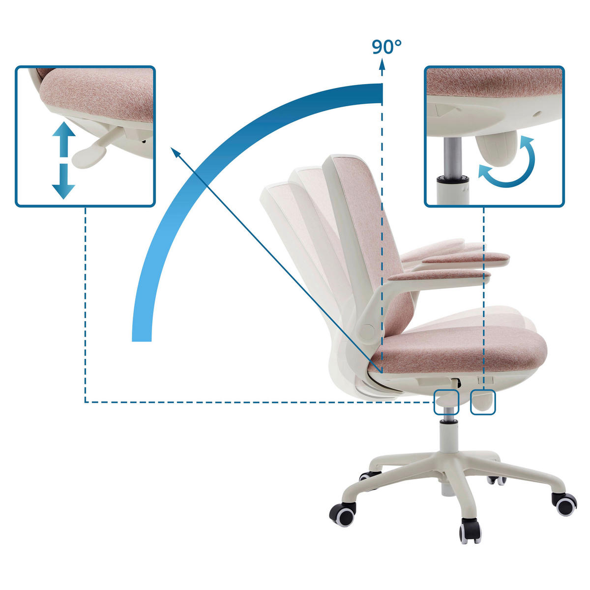 JUGENDDREHSTUHL Flachgewebe Pink  - Pink/Weiß, MODERN, Kunststoff/Textil (60/99/60cm) - MID.YOU