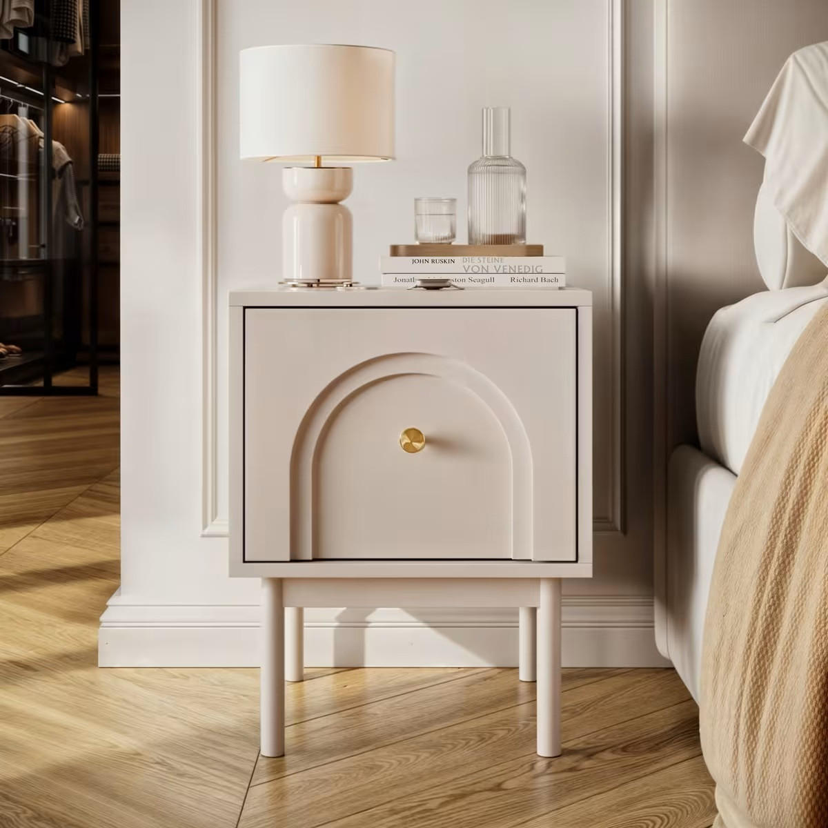 NACHTSCHRANK 41,5/53,5/39 cm  - Kaschmir/Goldfarben, Design, Holzwerkstoff/Metall (41,5/53,5/39cm) - Boxxx