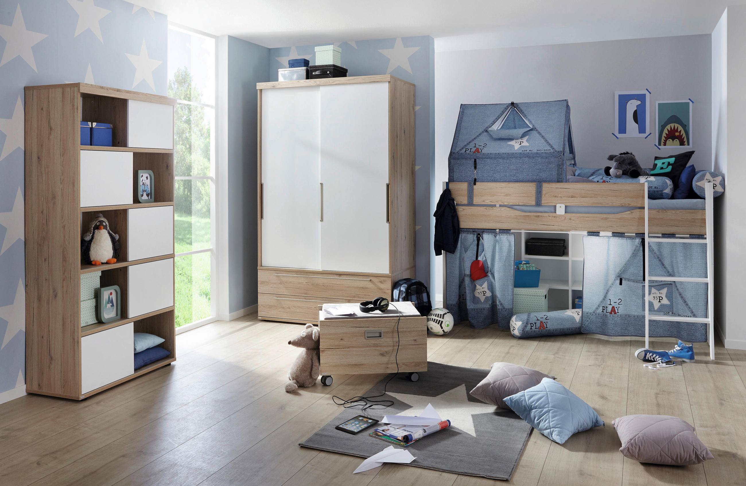 SCHIEBETÜRENSCHRANK 2-türig Weiß, Eichefarben  - Eichefarben/Weiß, Design, Holzwerkstoff/Metall (164,1/206,9/63,9cm) - Paidi