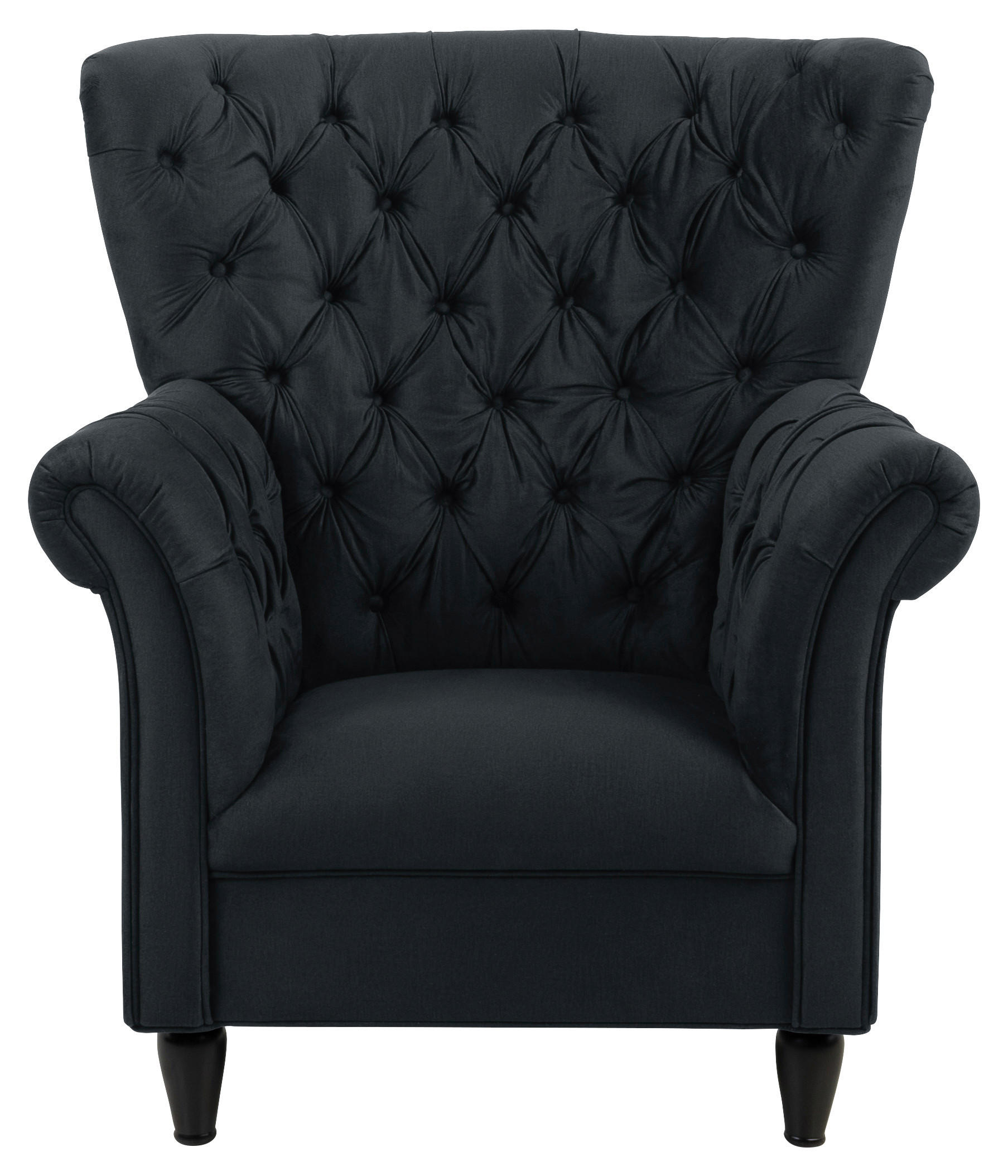 OHRENSESSEL in Velours Anthrazit - Anthrazit/Schwarz, Design, Holz/Textil (96/112/86cm) - MID.YOU