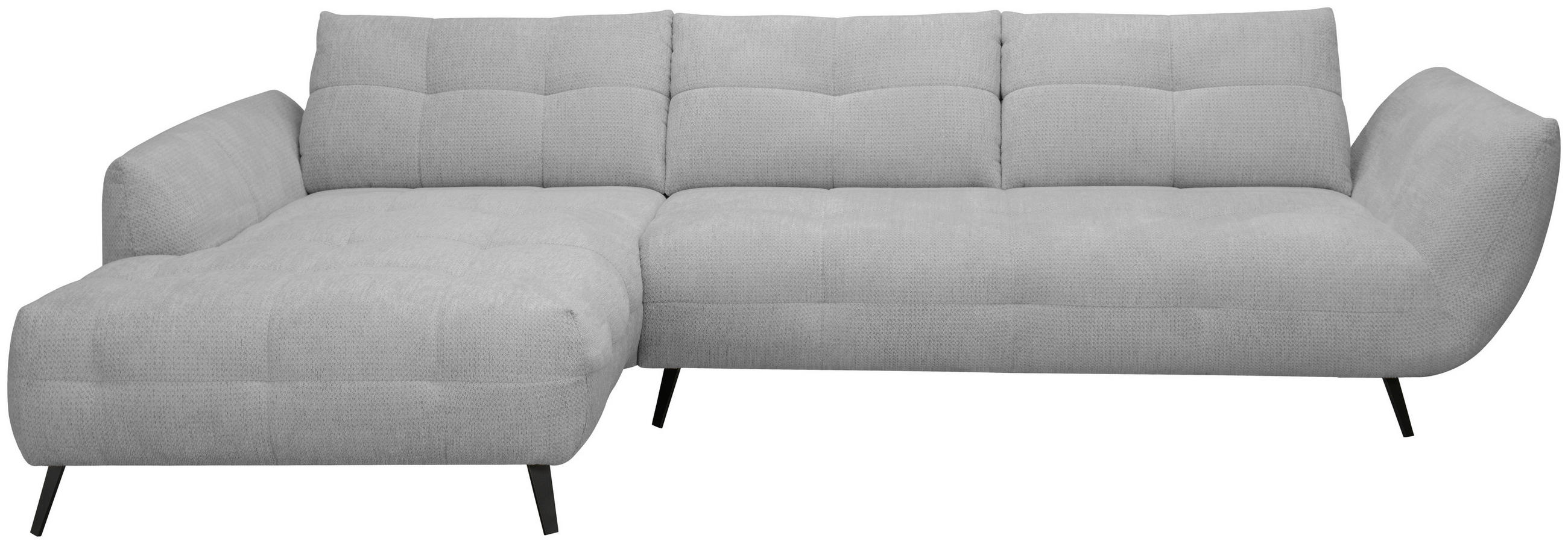ECKSOFA Grau Chenille Armlehnenkissen, Rücken echt, Sitztiefenverstellung  - Schwarz/Grau, KONVENTIONELL, Textil/Metall (215/313cm) - Hom`in