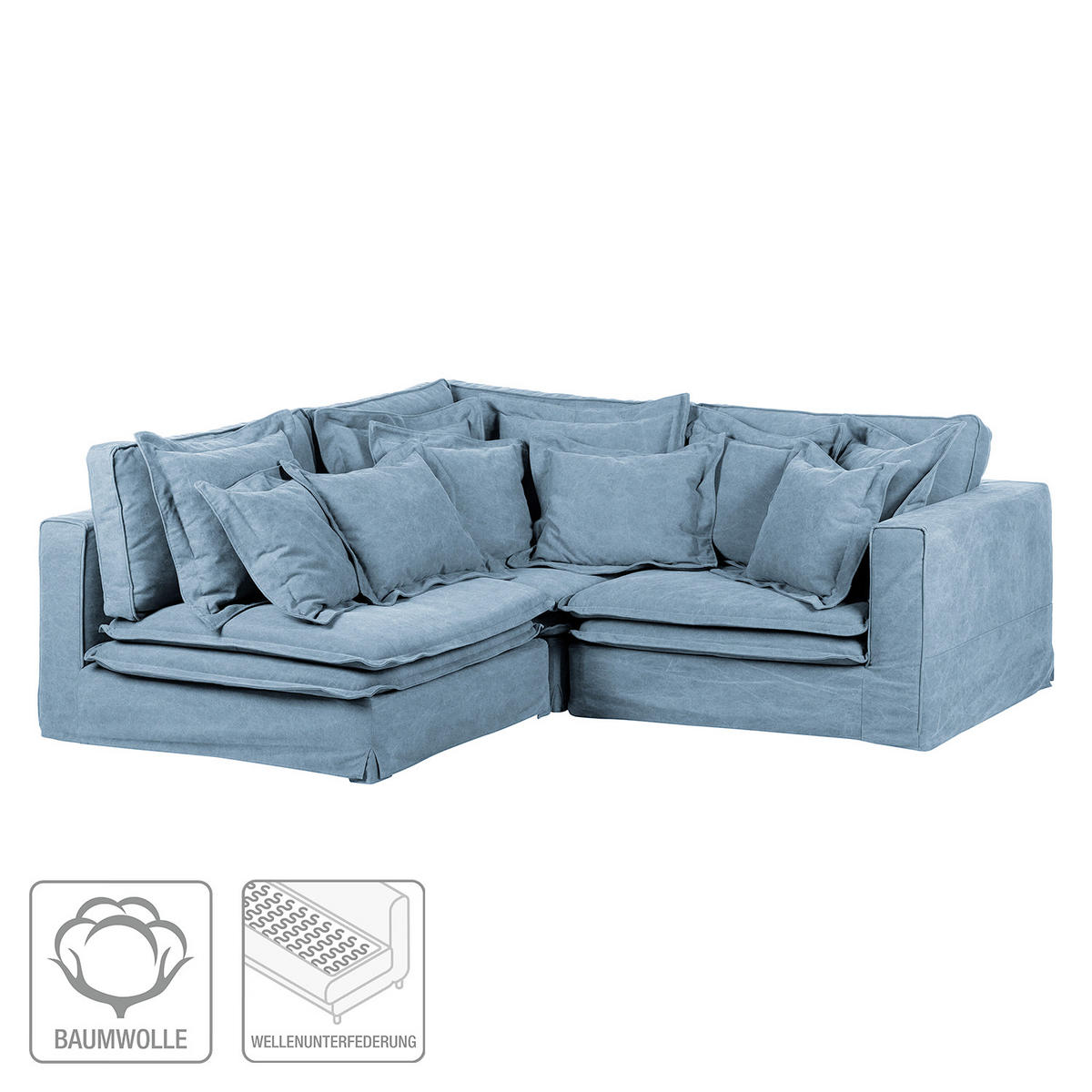 ECKSOFA STELLA Blau Webstoff Zierkissen, Rückenkissen  - Blau/Schwarz, Design, Kunststoff/Textil (238/222cm) - P & B