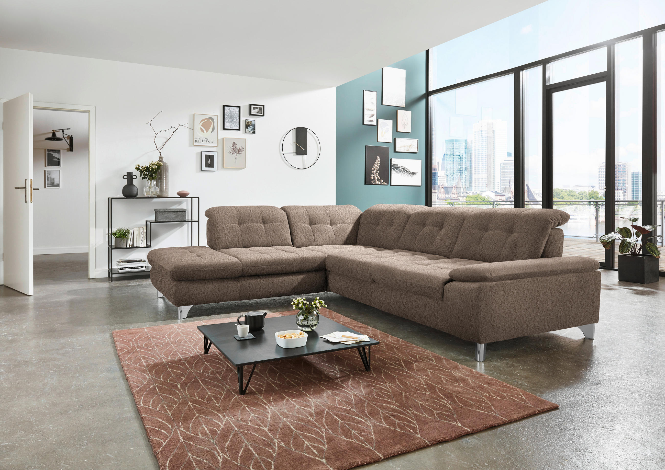 ECKSOFA in Chenille Hellbraun  - Chromfarben/Hellbraun, Design, Textil/Metall (260/310cm) - Beldomo Speed