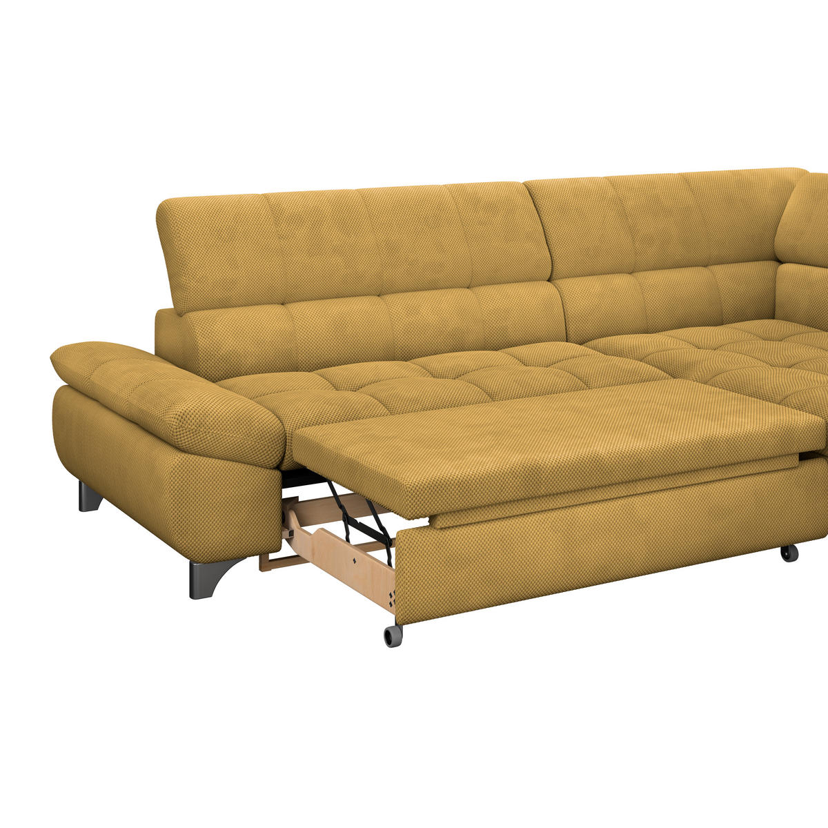 ECKSOFA Senfgelb Chenille  - Chromfarben/Senfgelb, KONVENTIONELL, Textil/Metall (312/234cm) - Livetastic
