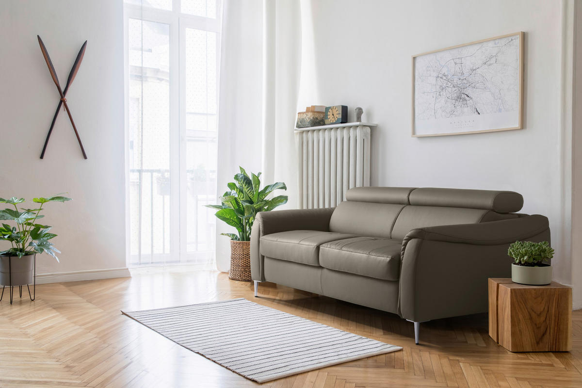 SCHLAFSOFA Lederlook Schlammfarben Lederauswahl, Bettfunktion erhältlich, Rücken echt  - Schlammfarben, Design, Leder/Textil (203/77-98/103cm) - MID.YOU