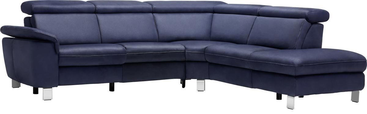 ECKSOFA Dunkelblau Flachgewebe, Mikrofaser  - Beige/Alufarben, Design, Textil/Metall (271/239cm) - Cantus