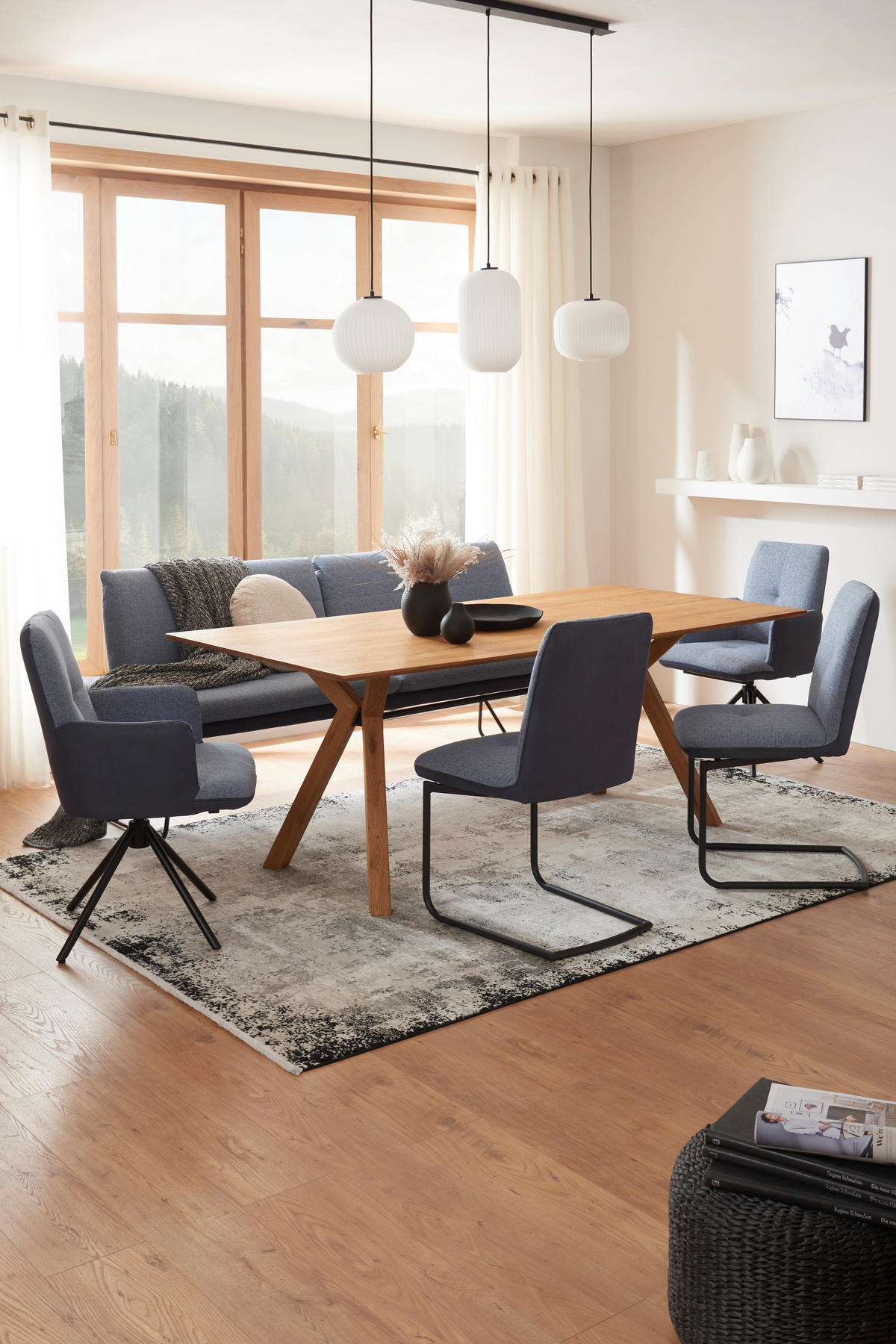SITZBANK in Metall, Textil Anthrazit, Blau, Schwarz  - Blau/Anthrazit, Design, Textil/Metall (208/91/72cm) - Dieter Knoll