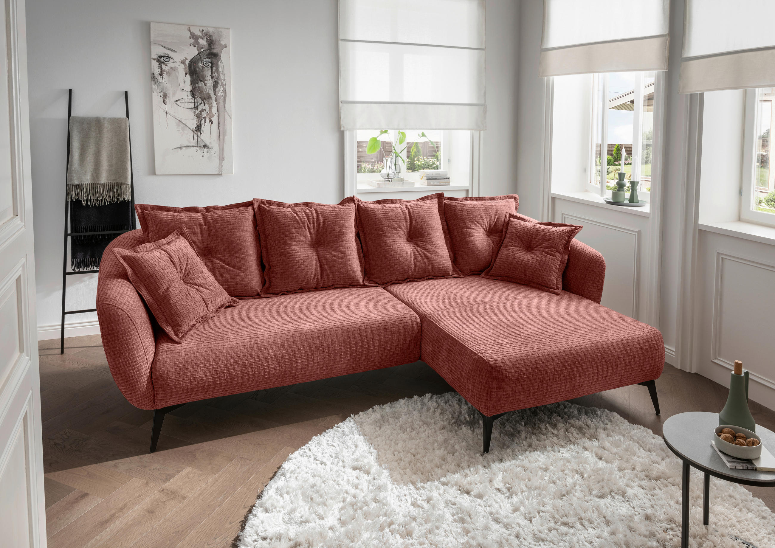 ECKSOFA Koralle Mikrofaser  - Koralle/Schwarz, MODERN, Textil/Metall (277/162cm) - Livetastic