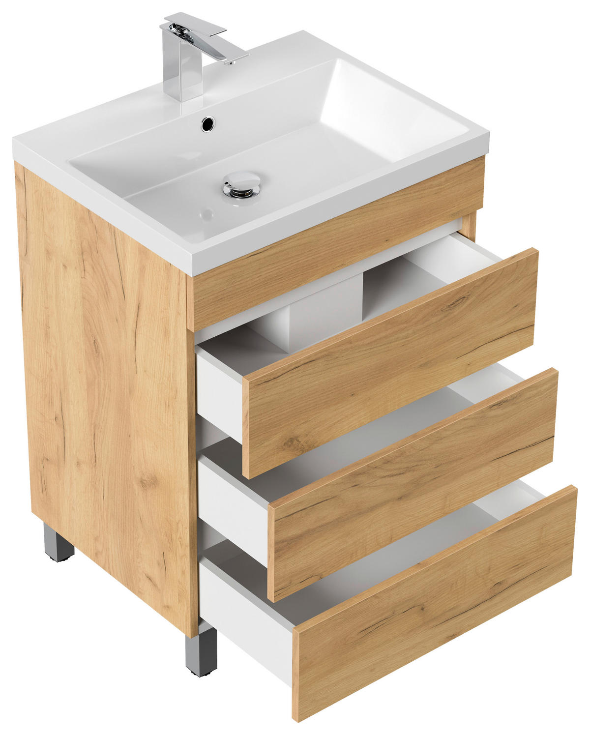 WASCHTISCHKOMBI 60 cm  - Eichefarben/Weiß, Basics, Holzwerkstoff/Stein (60cm) - MID.YOU