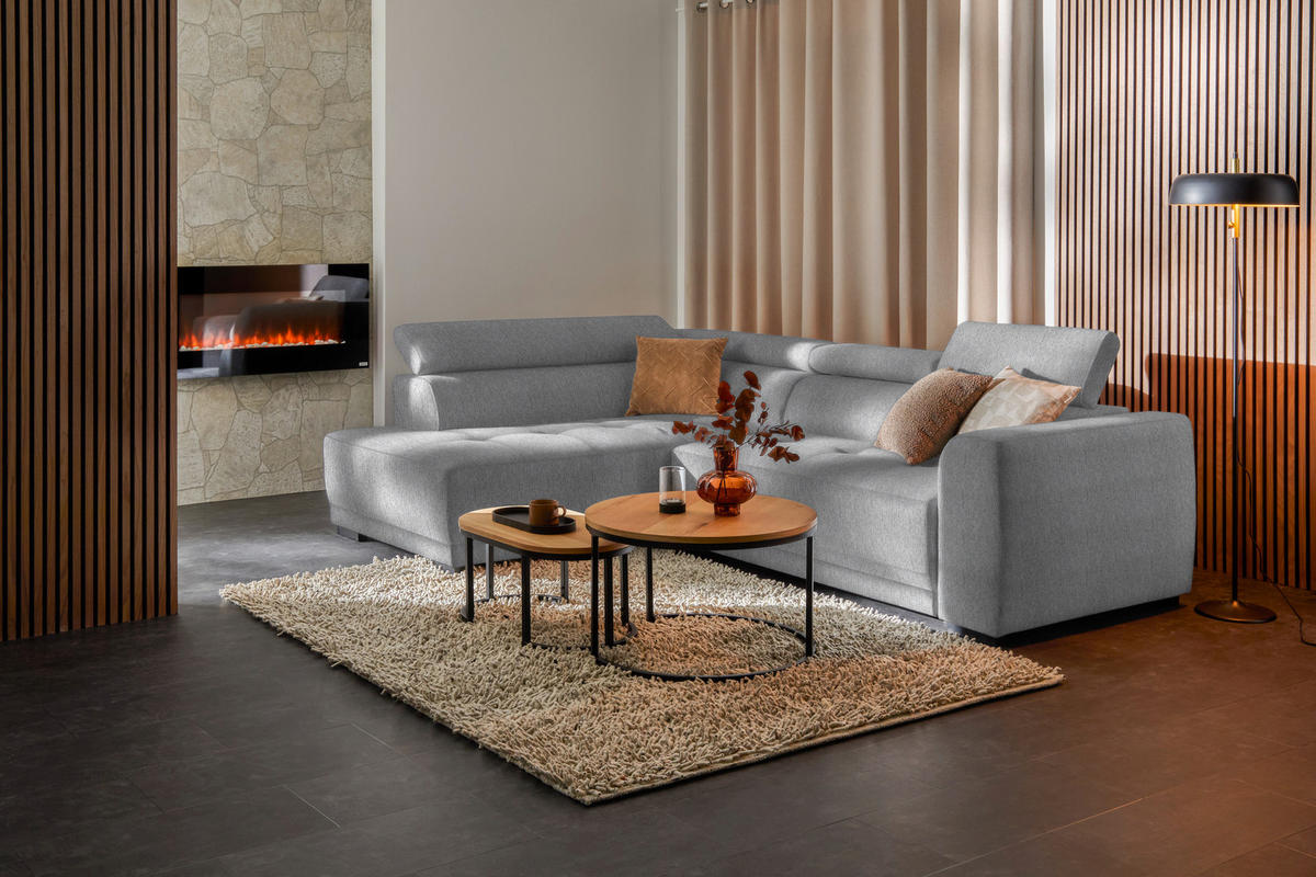 ECKSOFA in Struktur Silberfarben  - Silberfarben/Schwarz, Design, Kunststoff/Textil (205/284cm) - MID.YOU