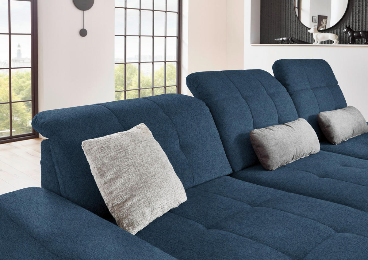 ECKSOFA in Flachgewebe Blau  - Blau/Schwarz, Design, Textil/Metall (190/309cm) - Beldomo Style