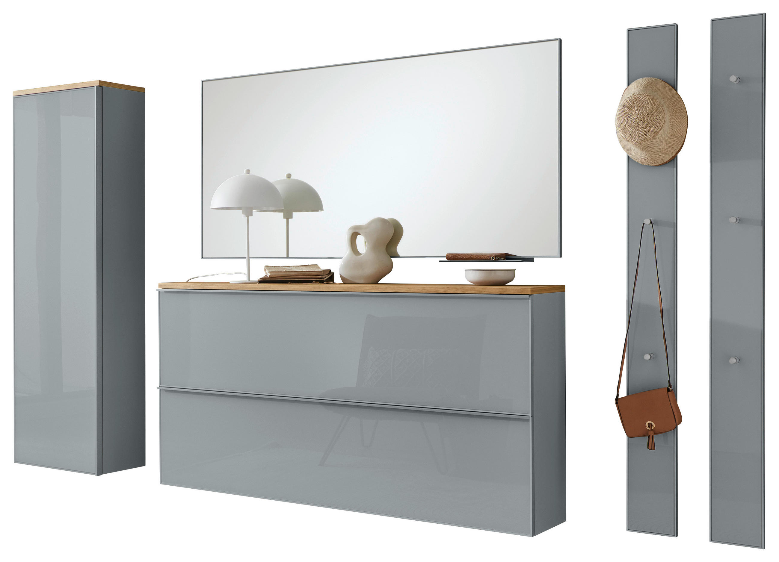 GARDEROBE 6-teilig in 285/195/31 cm - Grau, Design, Glas/Holz (285/195/31cm)