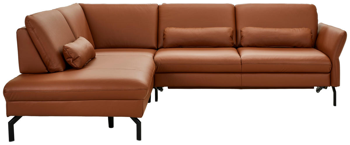 ECKSOFA in Echtleder Rotbraun  220/279 cm  - Rotbraun/Schwarz, KONVENTIONELL, Leder/Metall (220/279cm) - Beldomo Premium