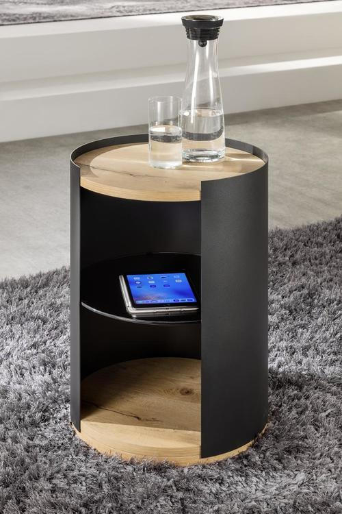 BEISTELLTISCH Balkeneiche furniert rund Anthrazit, Eichefarben  - Eichefarben/Anthrazit, Natur, Holz/Kunststoff (40/40/55cm) - Livetastic