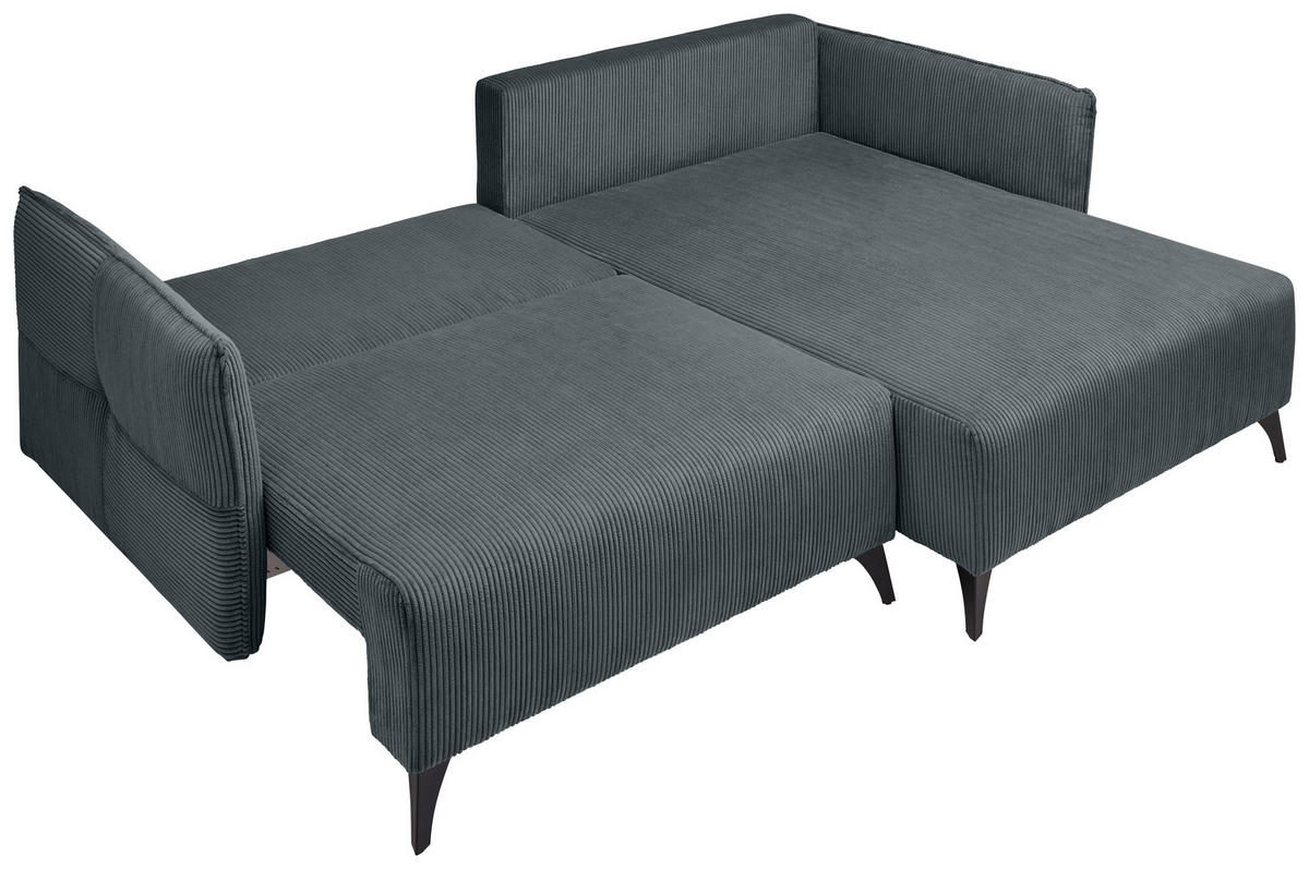 ECKSOFA Dunkelgrau Cord  - Dunkelgrau/Schwarz, Design, Textil/Metall (254/175cm) - Stylife