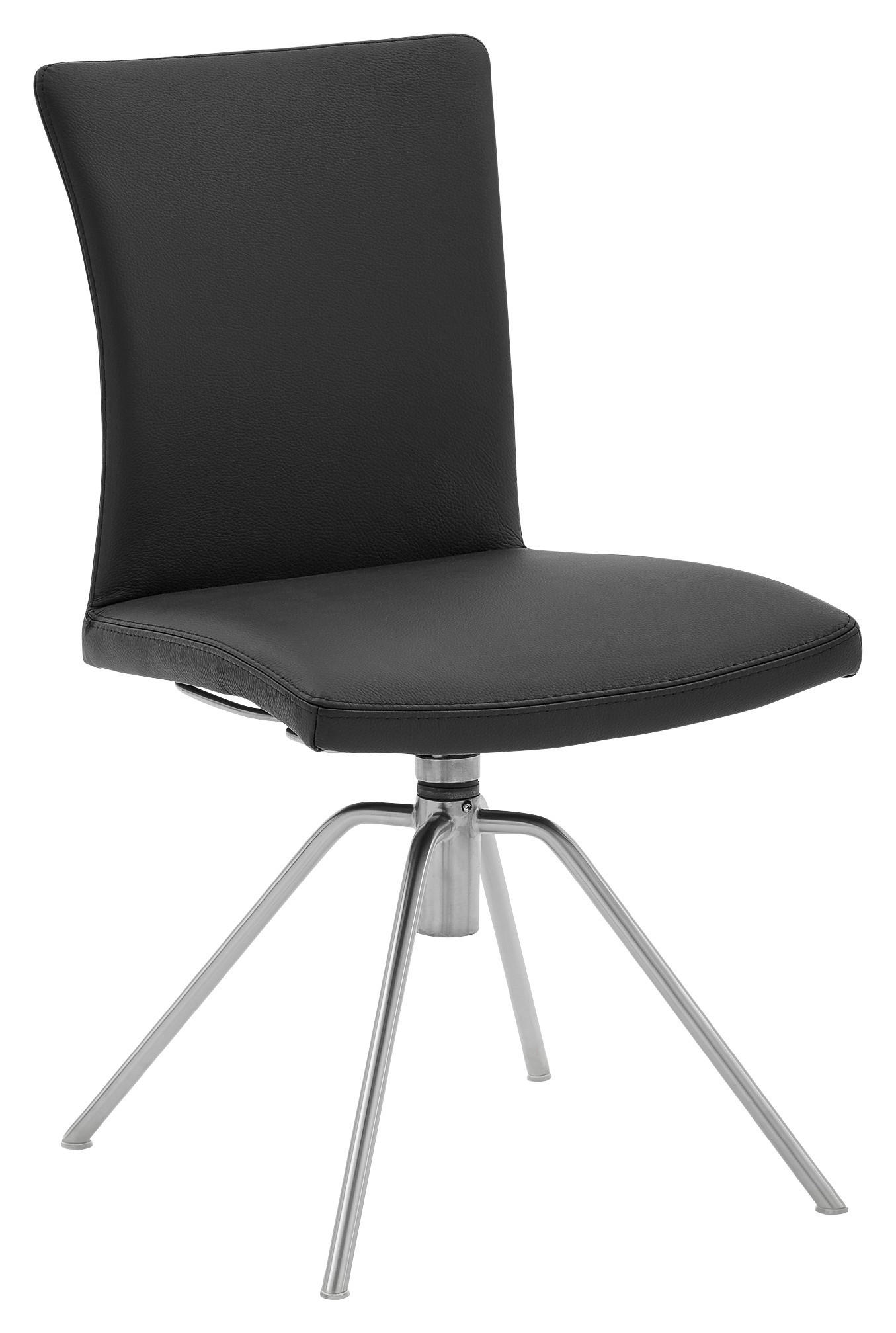 STUHL Echtleder Schwarz, Edelstahlfarben  - Edelstahlfarben/Schwarz, Design, Leder/Metall (52/91/58cm) - Musterring