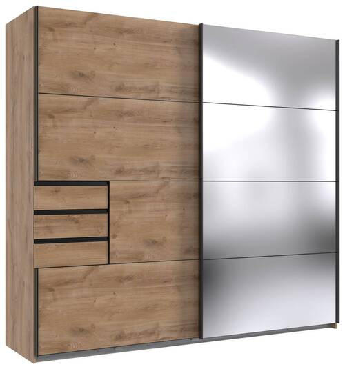 SCHWEBETÜRENSCHRANK 2-türig Klar, Eichefarben  - Klar/Eichefarben, MODERN, Holzwerkstoff/Metall (225/210/64cm) - MID.YOU