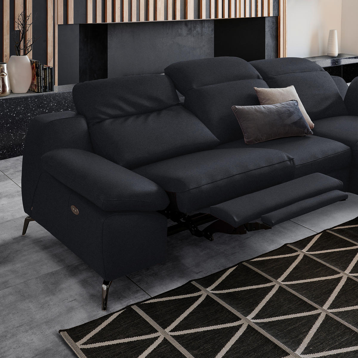 ECKSOFA in Echtleder Schwarz  286/183 cm  - Schwarz, Design, Leder/Metall (286/183cm) - Celina Home