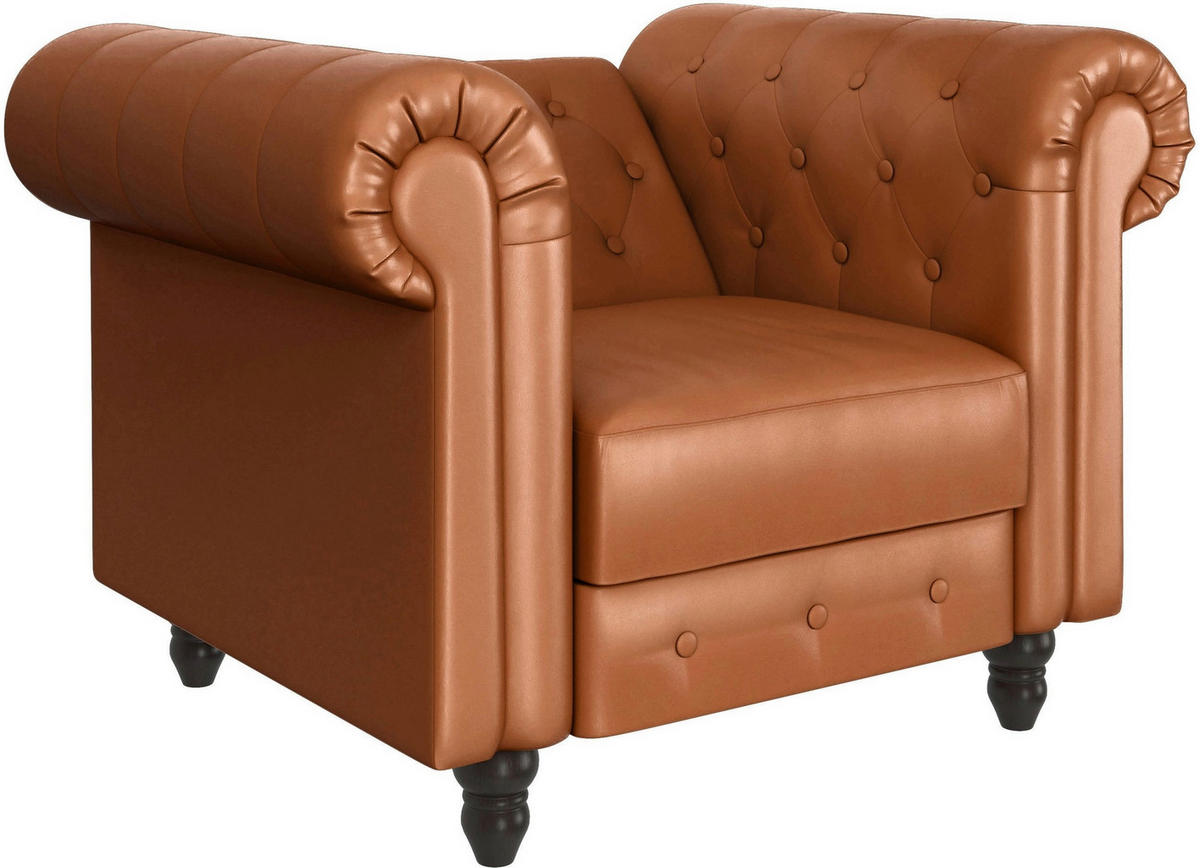 SESSEL in Lederlook Cognac  - Cognac/Schwarz, Basics, Holz/Textil (111/83/87cm) - Livetastic