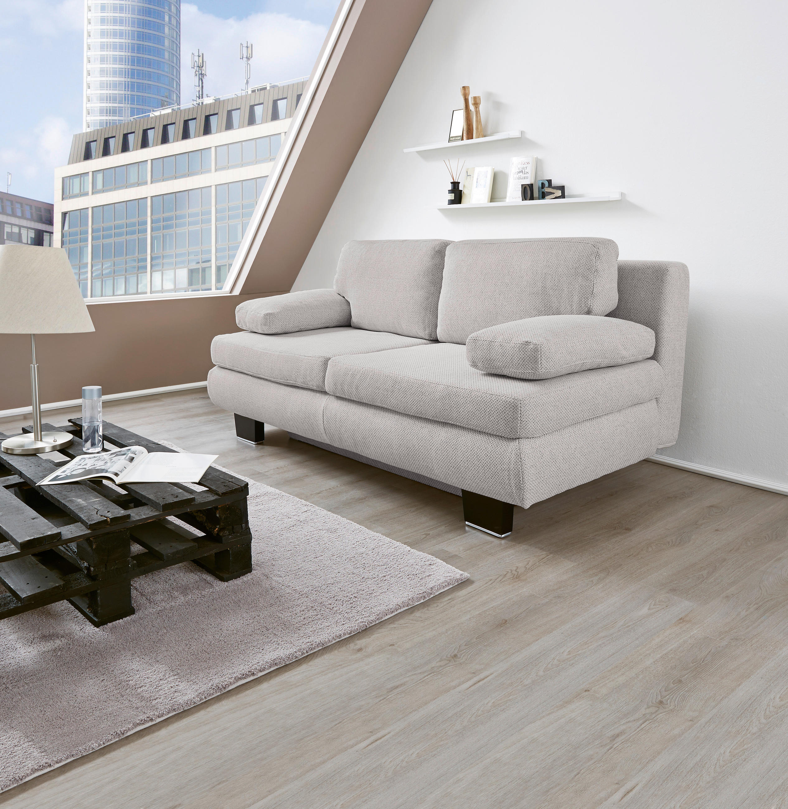 SCHLAFSOFA Textil Hellgrau  - Wengefarben/Hellgrau, Design, Holz/Textil (203/94/100cm) - Novel