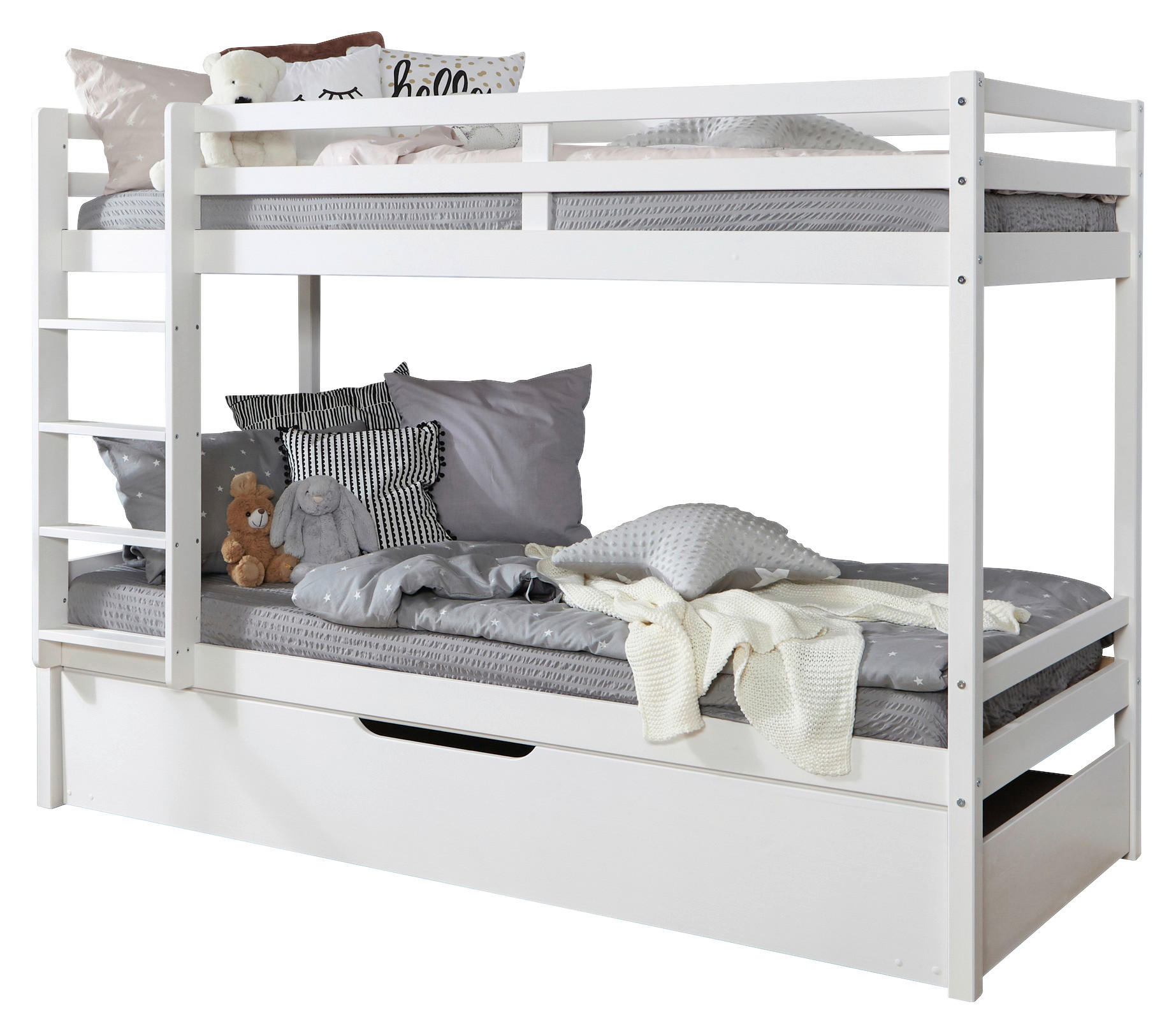ETAGENBETT 90/200 cm,  in Weiß, Absturzsicherung, Leiter, Bettschublade  - Weiß, MODERN, Holz (90/200cm) - Livetastic
