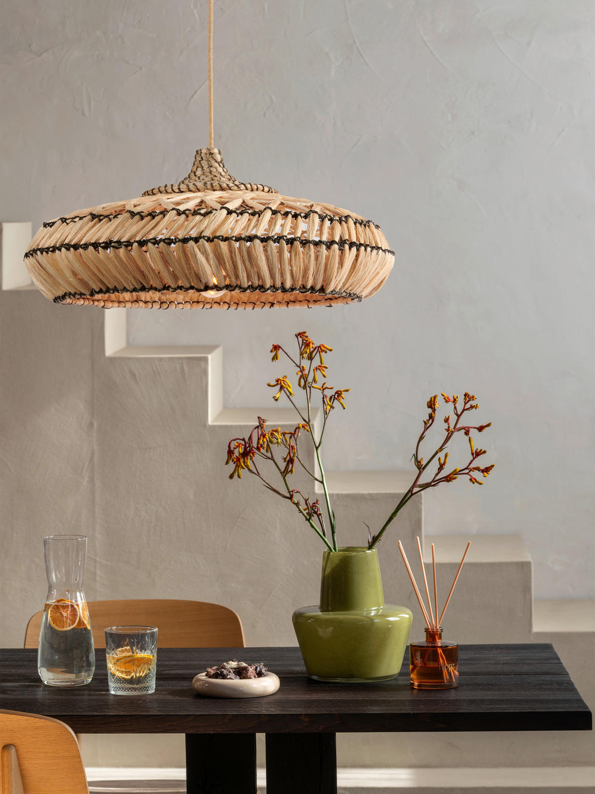 HÄNGELEUCHTE 60/60/280 cm  - Hellbraun/Schwarz, Trend, Naturmaterialien (60/60/280cm) - Good & Mojo