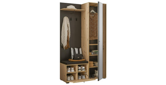 GARDEROBE  in 114/197/40 cm  - Schwarz/Eiche Artisan, Design, Glas/Holzwerkstoff (114/197/40cm) - Carryhome