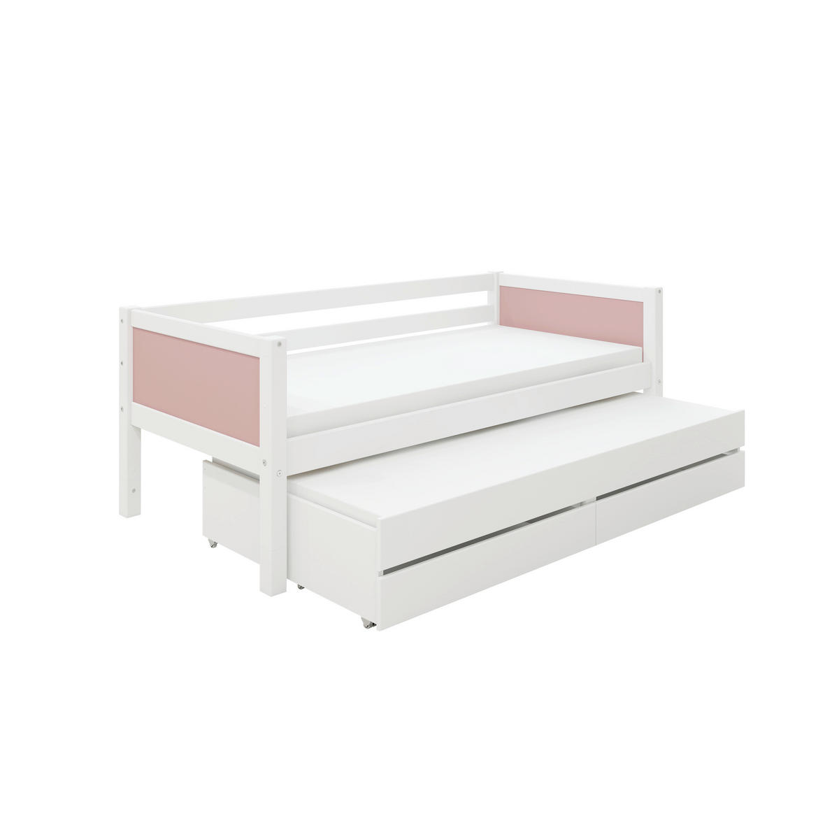 AUSZIEHBETT 90/200 cm,  in Rosa, Weiß, Bettschubladen, Rollrost für Zusatzbett, Rollrost für Hauptbett  - Rosa/Weiß, MODERN, Holz (90/200cm) - Chameo