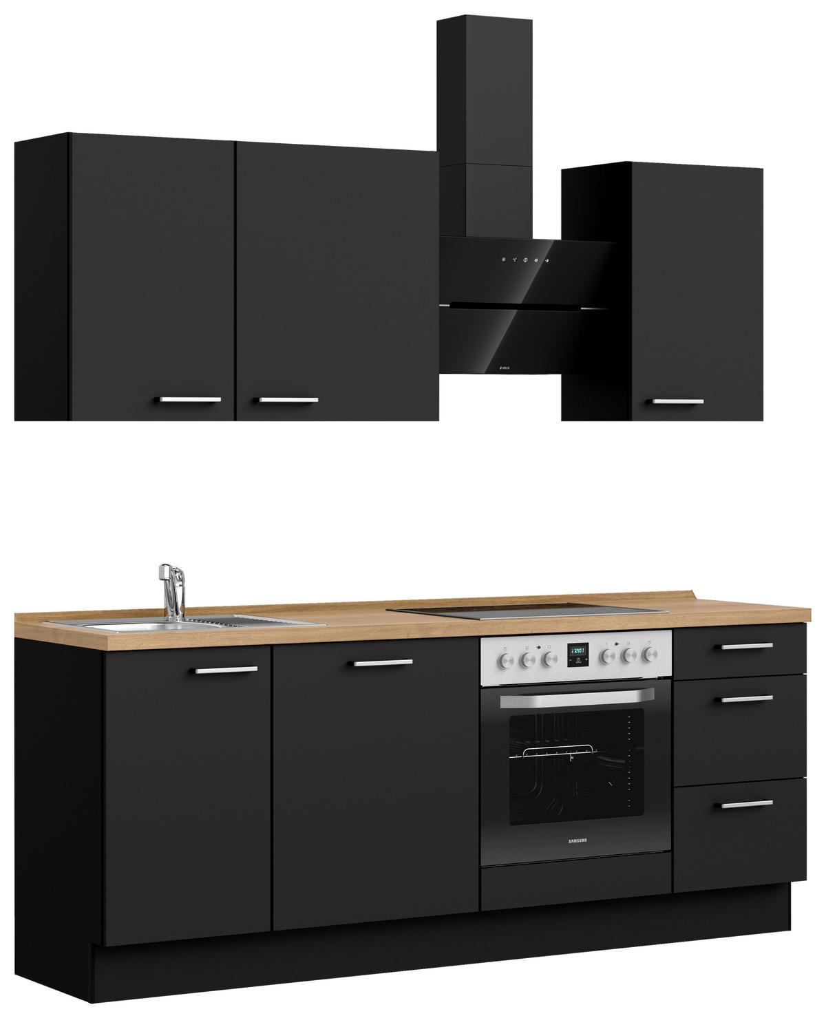KÜCHENLEERBLOCK 210 cm   in Schwarz, Eichefarben  - Edelstahlfarben/Eichefarben, MODERN, Holzwerkstoff/Metall (210cm) - Nobilia