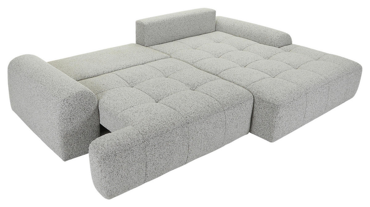 Ecksofa mit Funktion Greige Flachgewebe Zierkissen, Rückenkissen, Bettkasten, Schlaffunktion, Rücken echt, Liegefläche im Originalstoff  - Greige/Schwarz, KONVENTIONELL, Kunststoff/Textil (277/190cm) - Carryhome