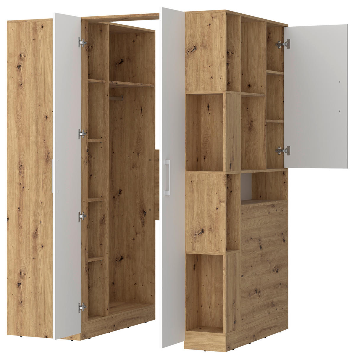 ECKSCHRANK 150/205/120 cm Weiß, Eiche Artisan  - Alufarben/Weiß, MODERN, Holzwerkstoff (150/205/120cm) - Ondega