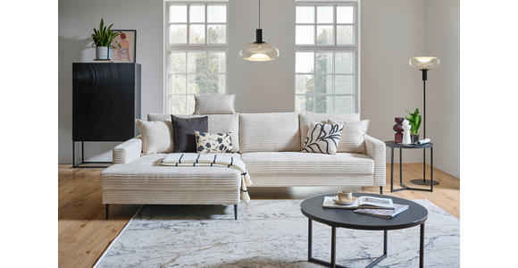 ECKSOFA Creme Cord  - Creme/Schwarz, KONVENTIONELL, Textil/Metall (173/276cm) - Carryhome