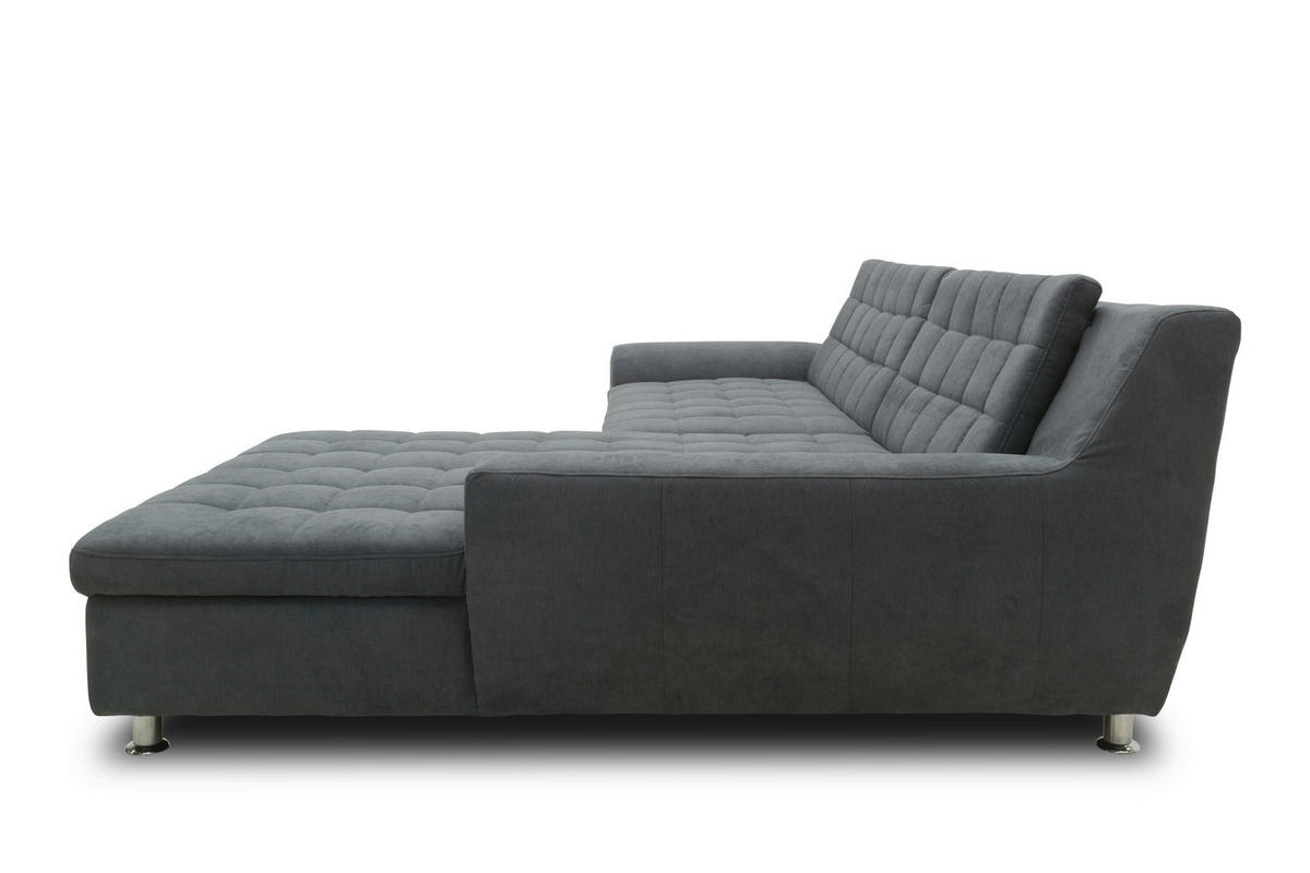 ECKSOFA MORTON Dunkelgrau Mikrofaser  - Chromfarben/Dunkelgrau, MODERN, Textil/Metall (304/200/84cm) - MID.YOU