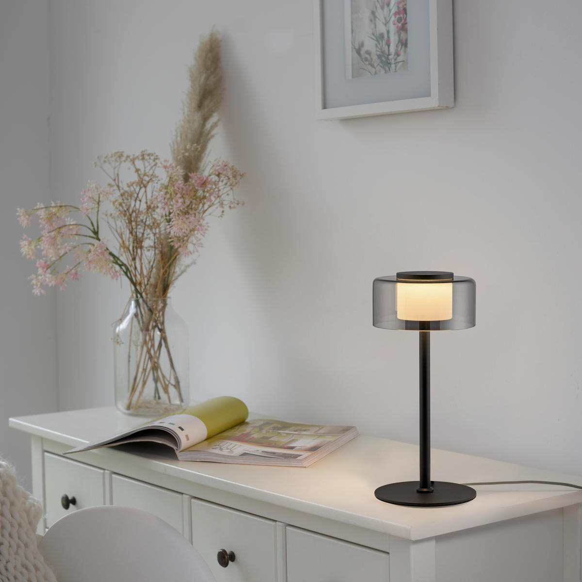 STOLNÍ LED LAMPA, posuvný stmívač, 15/15/33 cm - černá, Design, kov/plast (15/15/33cm)