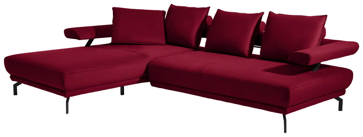 ECKSOFA in Mikrofaser Bordeaux  - Bordeaux/Schwarz, Design, Textil/Metall (224/305cm) - Dieter Knoll