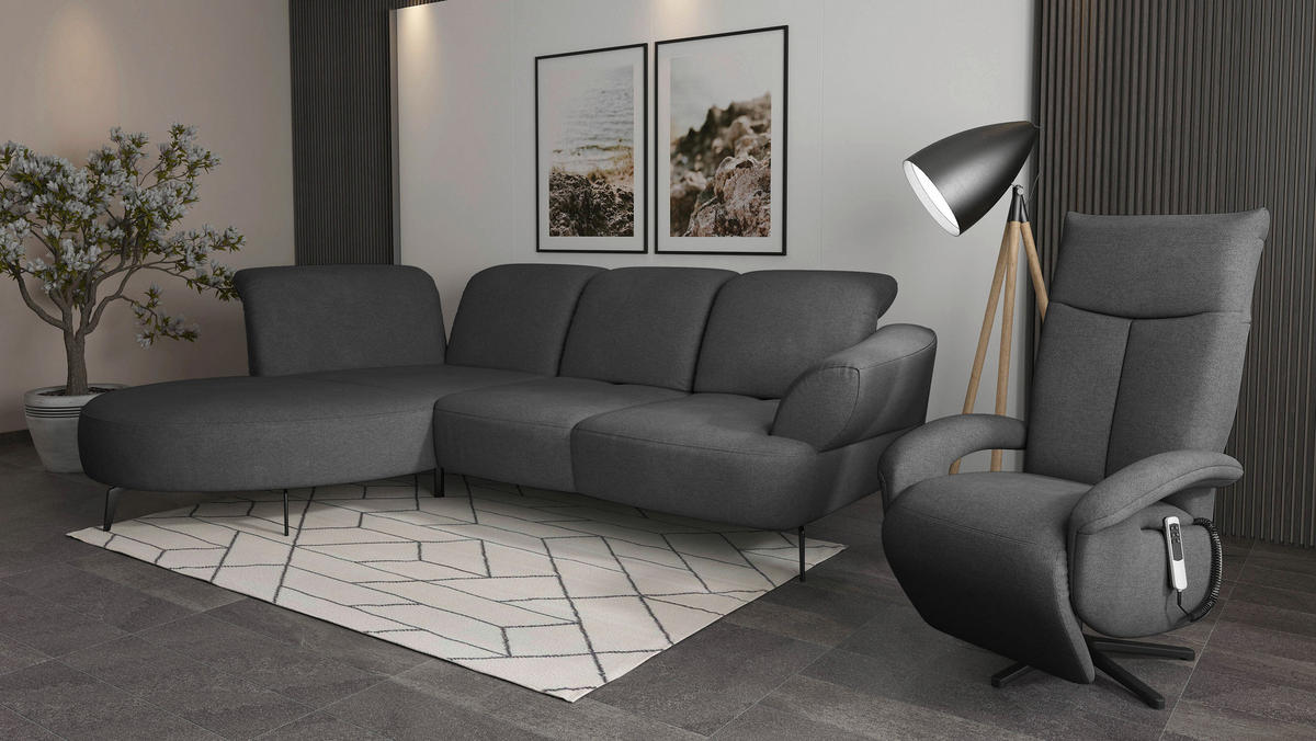 ECKSOFA DANCE E Dunkelgrau Mikrofaser  - Dunkelgrau/Schwarz, MODERN, Textil/Metall (208/313cm) - Sit & More
