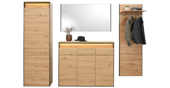 GARDEROBE 4-teilig  in 248/200/38 cm  - Schwarz/Eiche Artisan, KONVENTIONELL, Glas/Holzwerkstoff (248/200/38cm) - Voleo