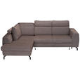 ECKSOFA Dunkelbraun Chenille  - Dunkelbraun/Schwarz, KONVENTIONELL, Textil/Metall (185/240cm) - Carryhome