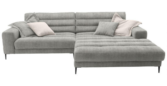 ECKSOFA Badia in Flachgewebe Hellgrau Rücken echt  296/207 cm  - Hellgrau/Schwarz, Design, Textil/Metall (296/207cm) - Dieter Knoll