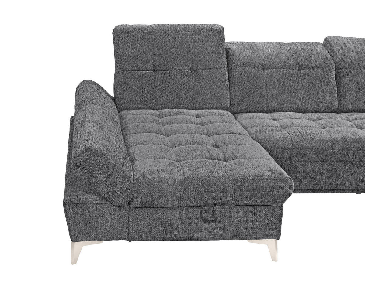 WOHNLANDSCHAFT Mikrovelours Anthrazit  - Kaschmir/Anthrazit, Modern, Kunststoff/Textil (169/348/245cm) - MID.YOU