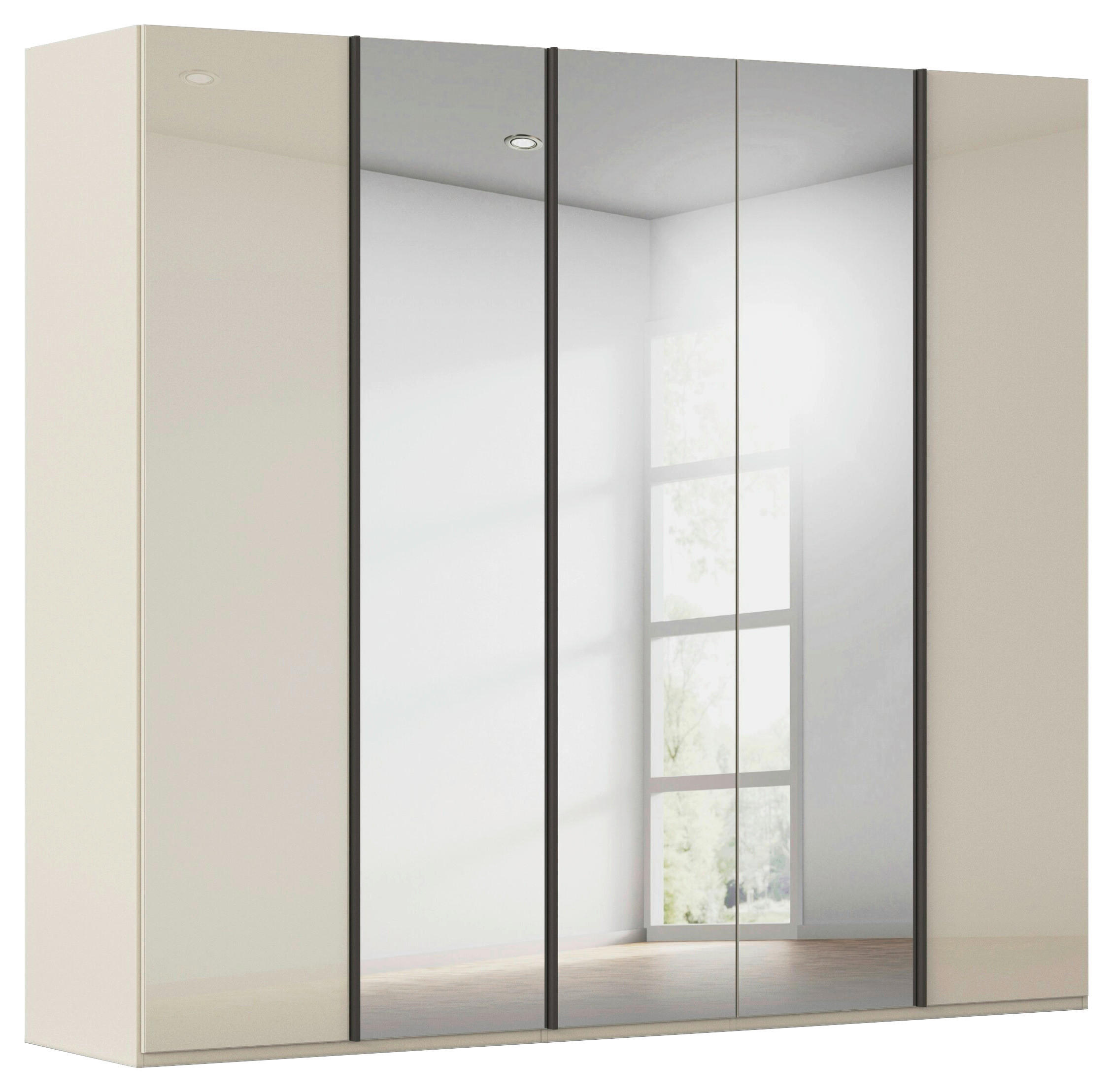 DREHTÜRENSCHRANK 251/223/61 cm,  in Champagner, 5-türig  - Champagner/Graphitfarben, Basics, Glas/Holzwerkstoff (251/223/61cm) - Novel