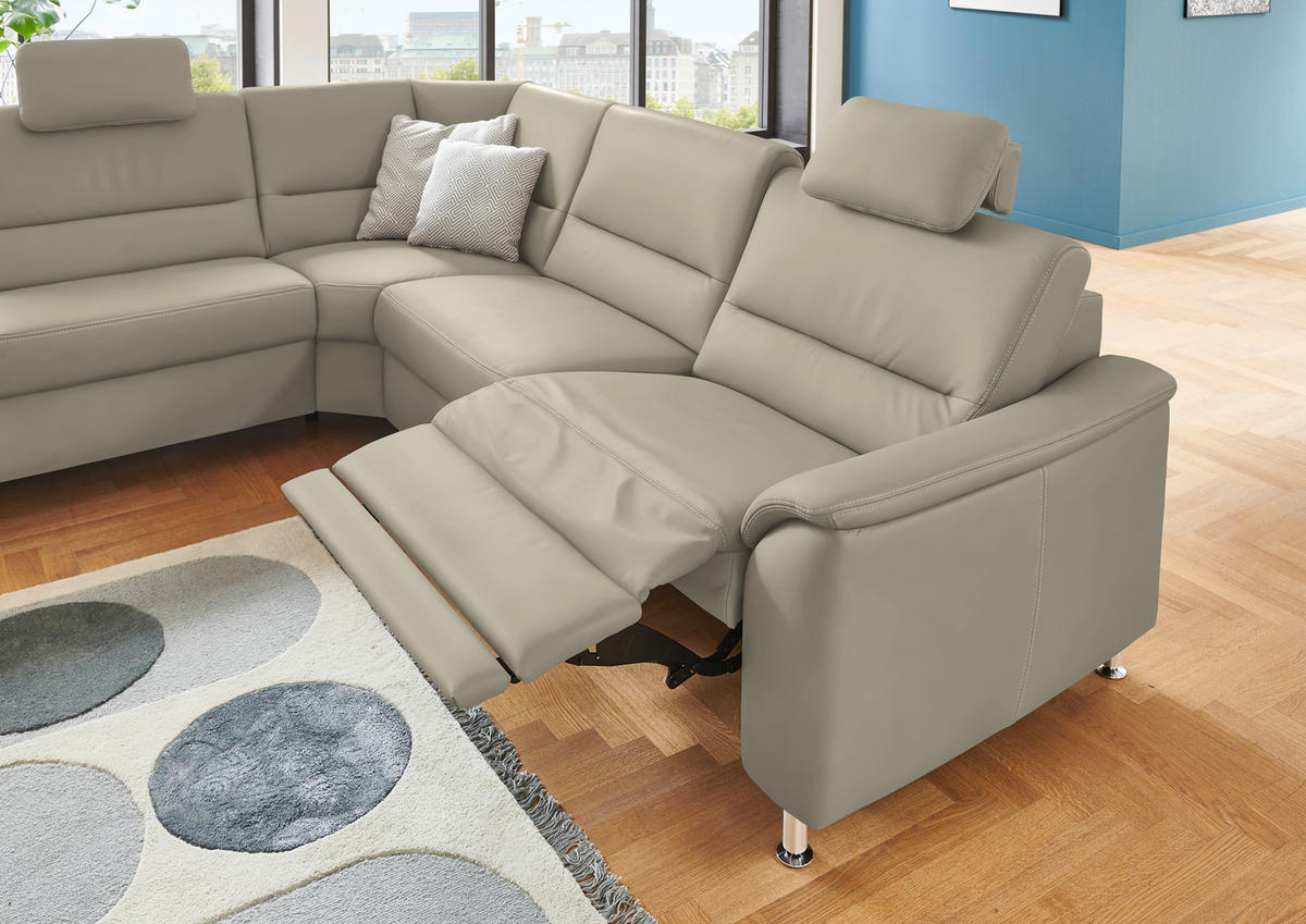 ECKSOFA in Echtleder Ecru  - Ecru/Alufarben, Basics, Leder/Metall (249/290cm) - Beldomo Premium