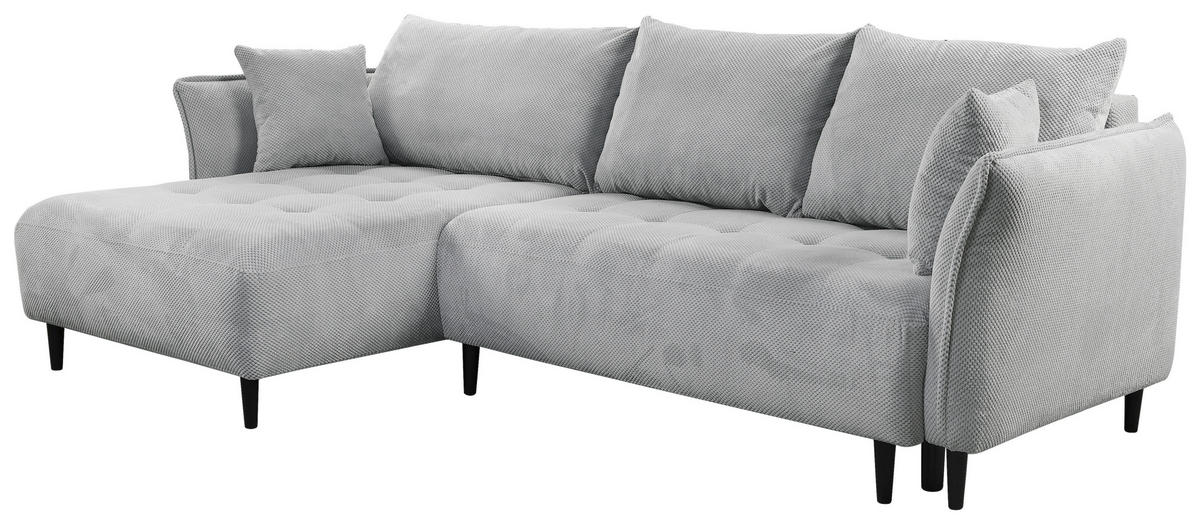 ECKSOFA in Chenille Hellgrau  - Hellgrau/Schwarz, Konventionell, Holz/Textil (160/290cm) - MID.YOU