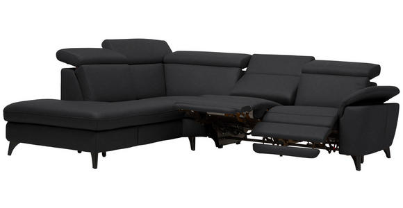 ECKSOFA in Echtleder Schwarz  - Schwarz, Design, Leder/Metall (239/289cm) - Cantus