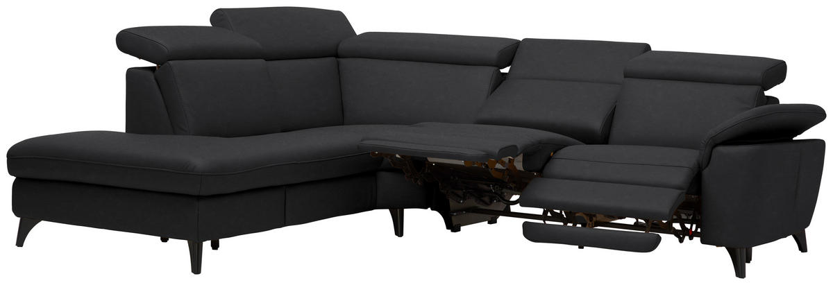 ECKSOFA in Echtleder Schwarz  - Schwarz, Design, Leder/Metall (239/285cm) - Cantus