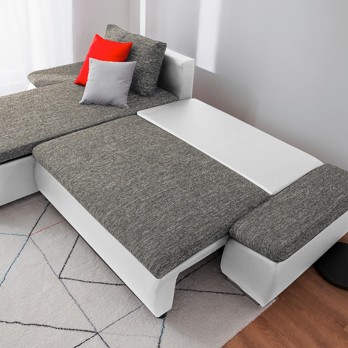 ECKSOFA Grau, Weiß Textilgeflecht  - Chromfarben/Schwarz, Design, Textil (266/175cm) - Livetastic