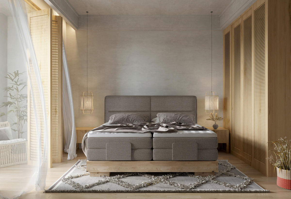 BOXSPRINGBETT 180/200 cm  in Eichefarben, Taupe  - Taupe/Eichefarben, Natur, Holz/Holzwerkstoff (180/200cm) - Valnatura