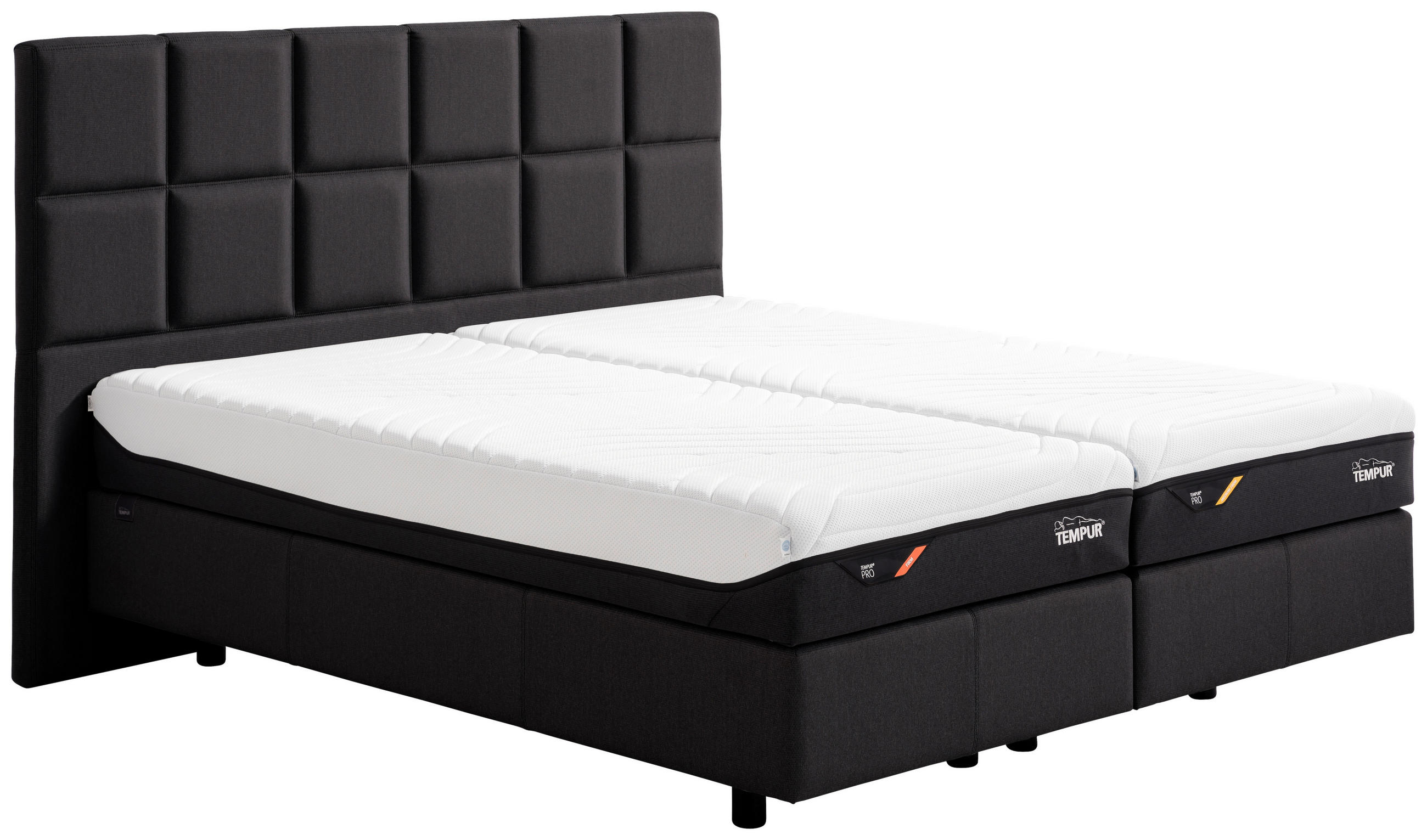 BOXSPRINGBETT 180/200 cm,  in Anthrazit, Matratzen, funktional, unterschiedliche Matratzenhärtegrade je Bettseite  - Anthrazit, KONVENTIONELL, Textil (180/200cm) - Tempur